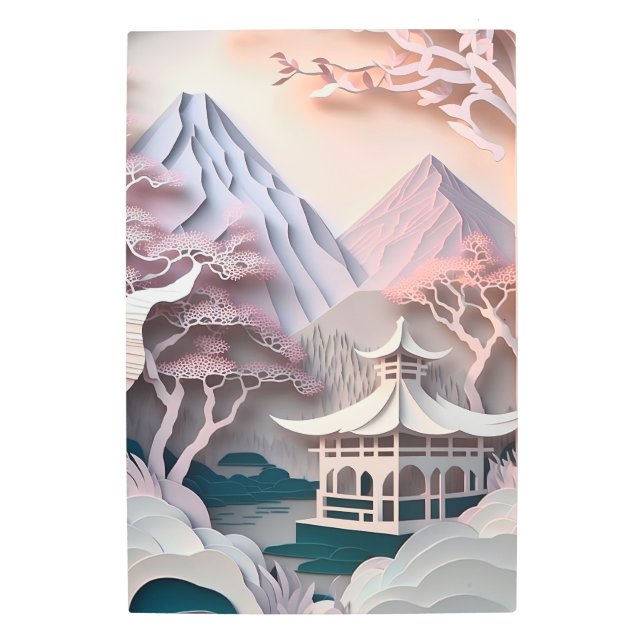 Paper Cutout Pavilion Landscape Metal Wall Art (Front)