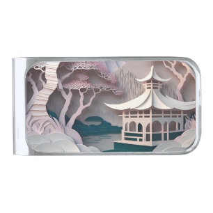 Paper Cutout Pavilion Landscape Money Clip