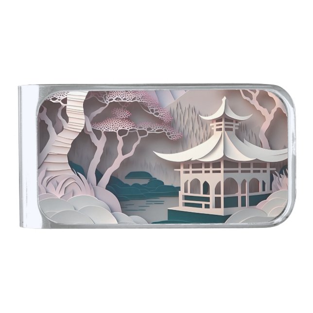 Paper Cutout Pavilion Landscape Money Clip (Front)