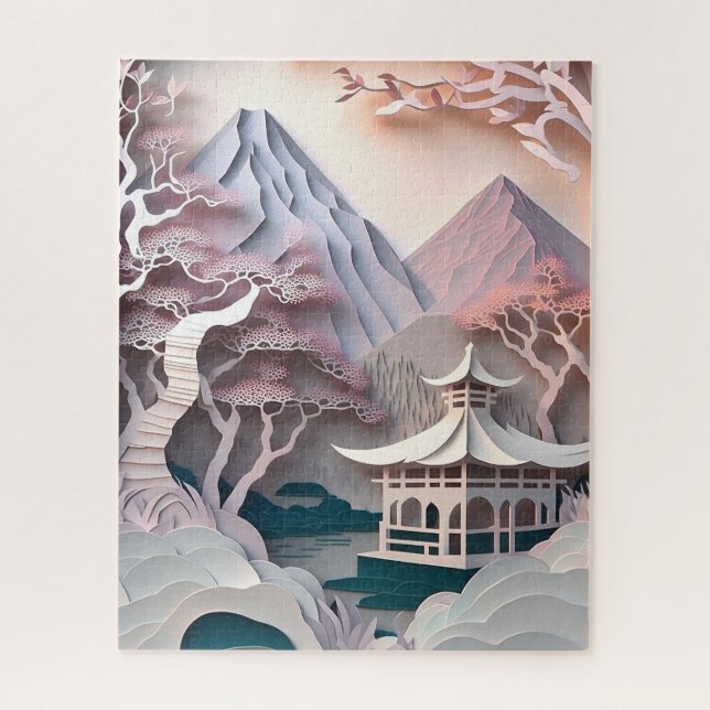 Paper Cutout Pavilion Landscape Puzzle (Vertical)