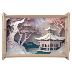 Paper Cutout Pavilion Landscape serving tray