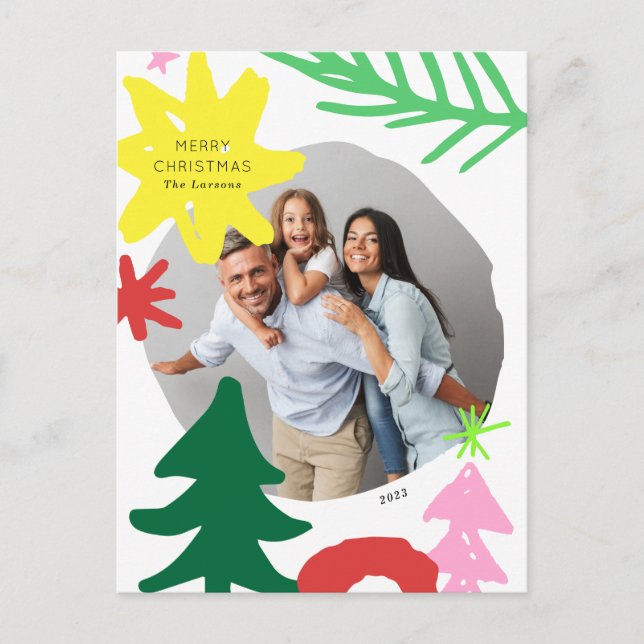 Paper Cutouts Modern Abstract Christmas Photo Card (Front)