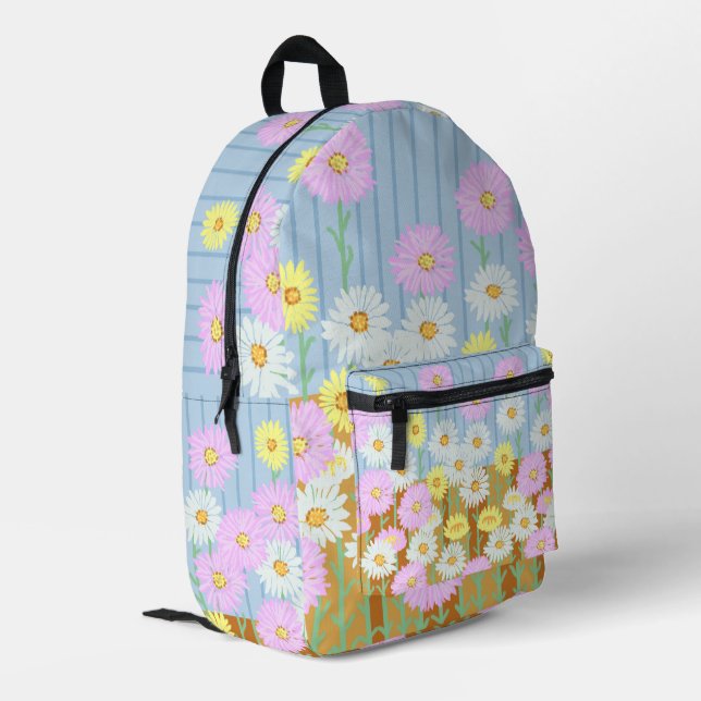Paper daisies wildflowers printed backpack (Back Corner Left)
