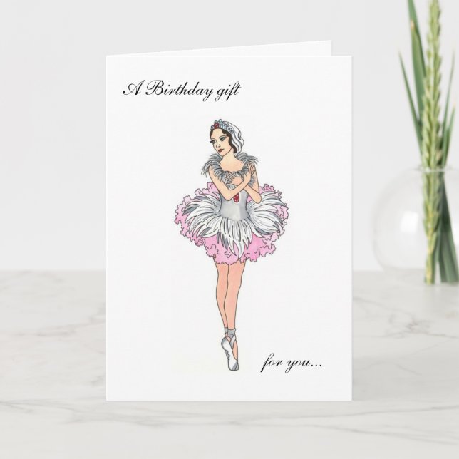 Paper doll ballerina Happy Birthday Card (Front)
