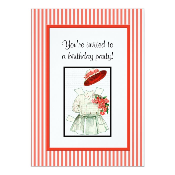 Paper Doll Birthday Party Card Zazzle