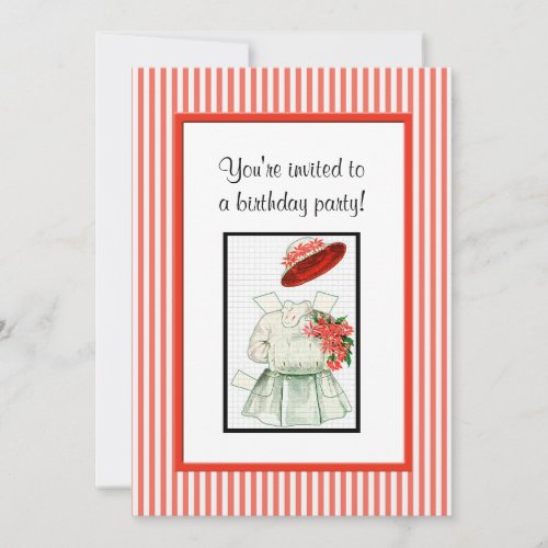 Paper Doll Birthday Party Personalized Announcements