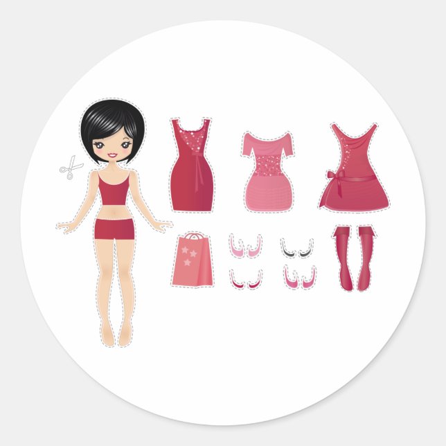 Paper doll cut classic round sticker (Front)