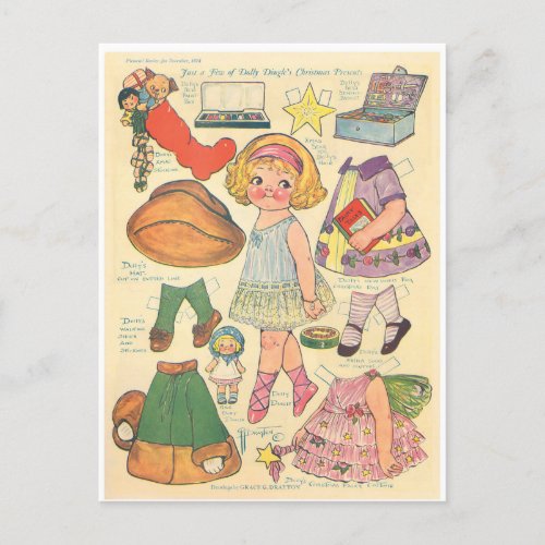 PAPER DOLL DOLLY DINGLE CHRISTMAS POSTCARD