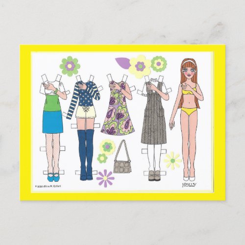 Paper Doll Postcard MOD DOLLIES HOLLY