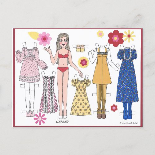 Paper Doll Postcard MOD DOLLIES Lindsay 