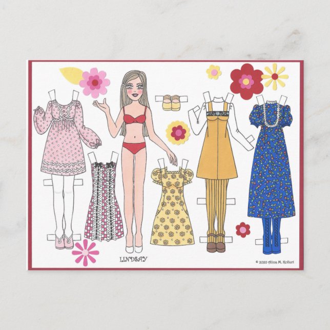 Paper Doll Postcard MOD DOLLIES "Lindsay"  (Front)
