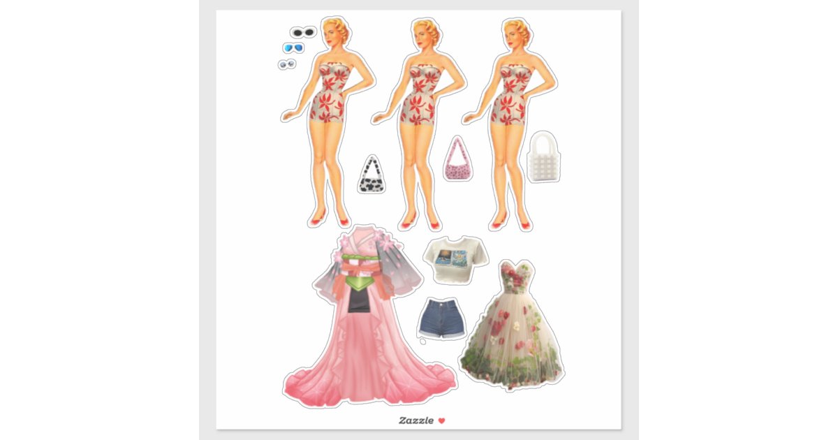 Paper Doll Sticker Zazzle