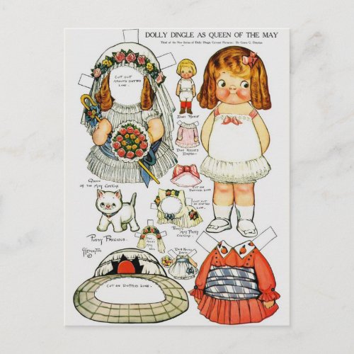 Paper Dolly Queen of the May Paper Doll Postcard