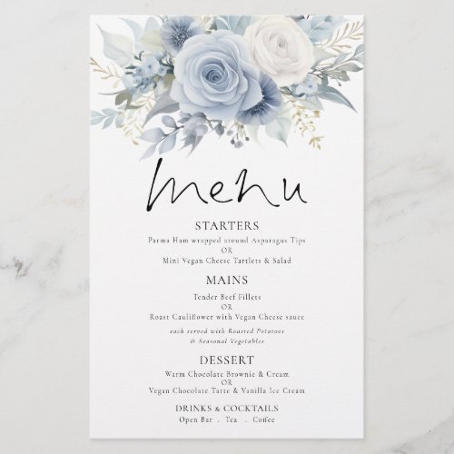 PAPER  Dusty Blue Florals Wedding Menu