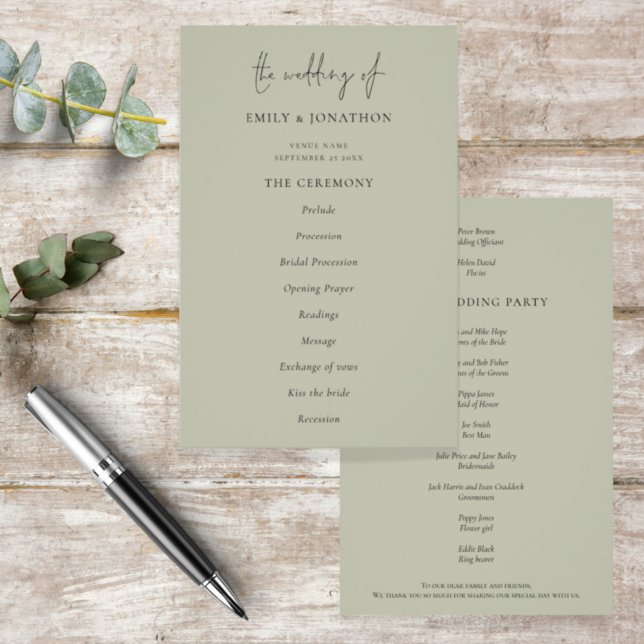 PAPER Elegant Pale Sage Green Wedding Program (Creator Uploaded)