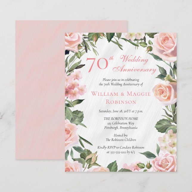 PAPER Elegant Pink Floral 70th Anniversary Party (Front/Back)