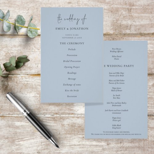 PAPER  Elegant Text Dusty Blue Wedding Program