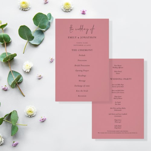 PAPER  Elegant Text Dusty Rose Wedding Program