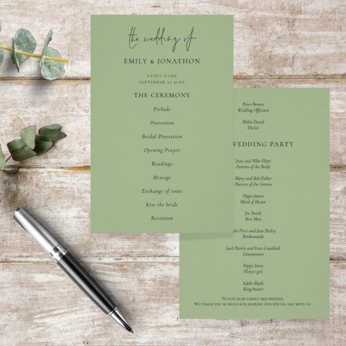 PAPER  Elegant Text Sage Green Wedding Program