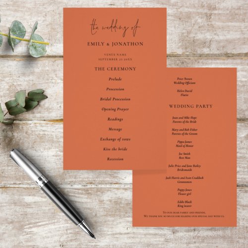 PAPER  Elegant Text Terracotta Wedding Program