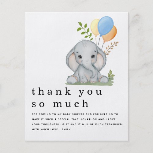 PAPER Elephant Boy Baby Shower Blue Thank You