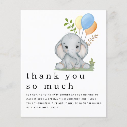 PAPER Elephant Boy Baby Shower Blue Thank You