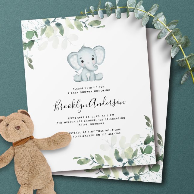 PAPER Elephant Eucalyptus Baby Shower Invitation
