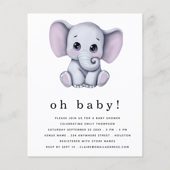 PAPER Elephant Gender Neutral Baby Shower Invite (Front)