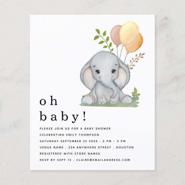 PAPER Elephant Gender Neutral Baby Shower Invite (Front)