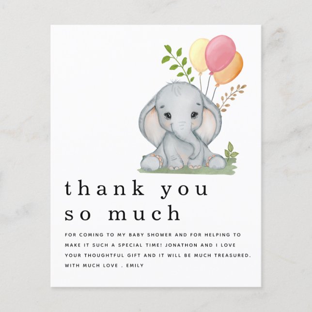 PAPER Elephant Girl Baby Shower Pink Thank You (Front)