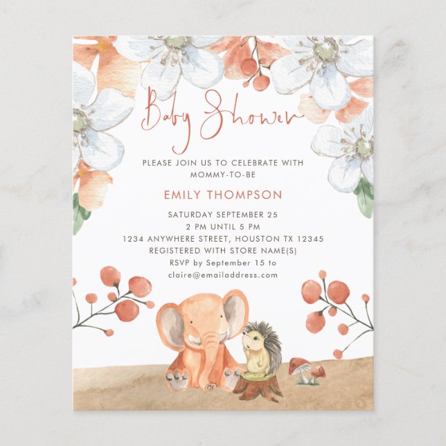 PAPER | Elephant Hedgehog Florals Girl Baby Shower (Front)