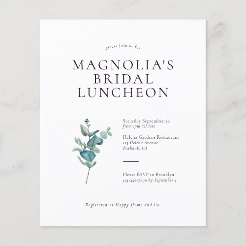 PAPER Eucalyptus Bridal Luncheon Budget Invitation