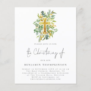 PAPER Eucalyptus Cross Christening Teal Invite