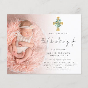 PAPER Eucalyptus Cross Photo Christening Invite