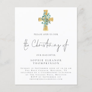 PAPER Eucalyptus Cross Script Christening Invite
