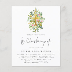 PAPER Eucalyptus Florals Cross Christening Invite