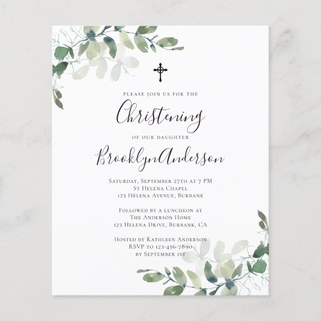 PAPER Eucalyptus Greenery Christening Invitation (Front)