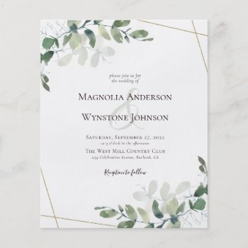 Paper Eucalyptus Greenery Gold Wedding Invitation by rememberwhen_ at Zazzle