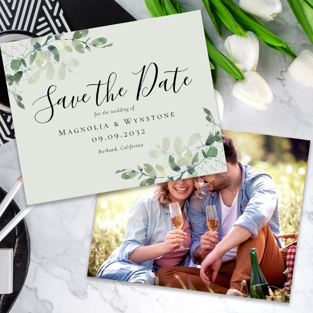 PAPER Eucalyptus Photo Wedding Save The Date (Creator Uploaded)