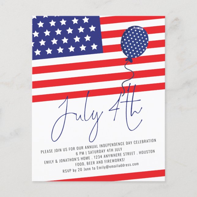 PAPER Flag Balloon 4th July BBQ Invite (Front)