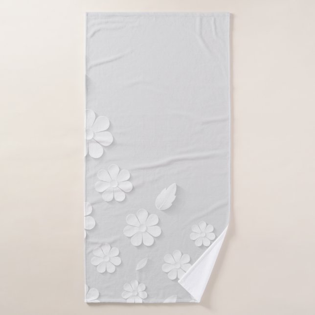Paper flower background white bath towel (Bath Towel)