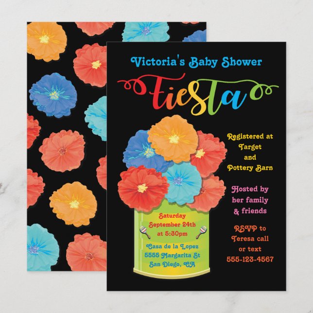 Paper flower Can Fiesta Baby Shower Invitation (Front/Back)