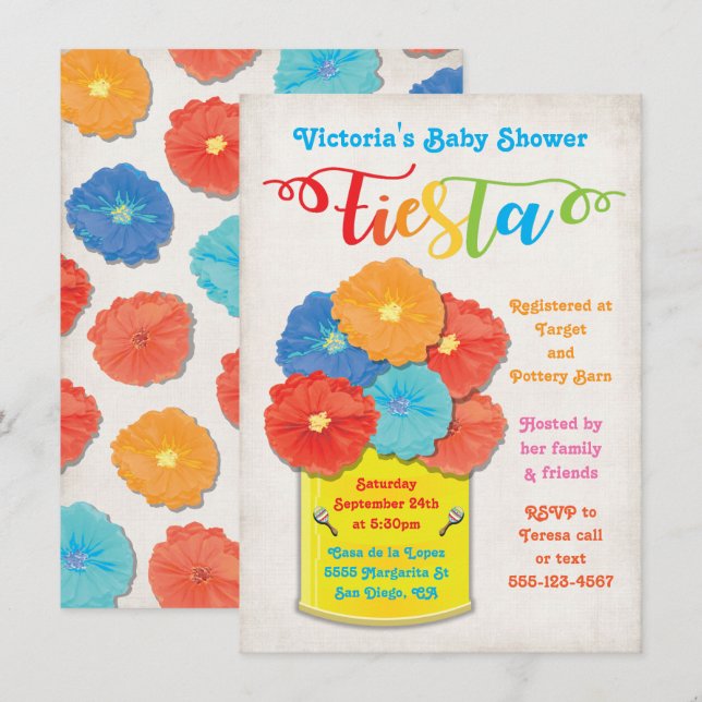 Paper flower Can Fiesta Baby Shower Invitation (Front/Back)