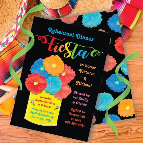 Paper flower Can Fiesta Rehearsal Dinner Invitation