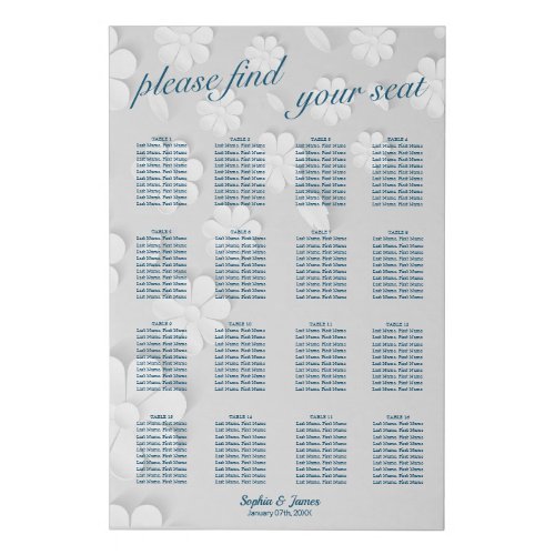 Paper Flower Seating Chart Faux Canvas Print