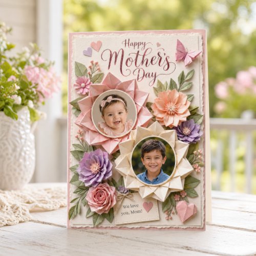 Paper Flower Two Photo Mother's Day Keepsake Card