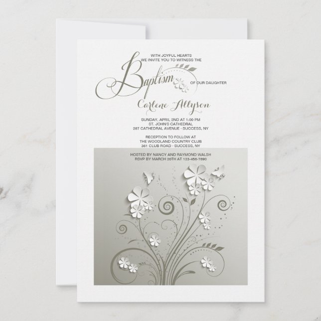 Paper Flowers Baptism Invitation (Front)
