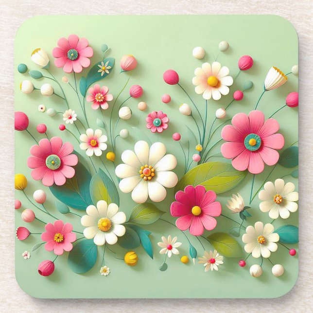 Paper Flowers Beverage Coaster (Front)