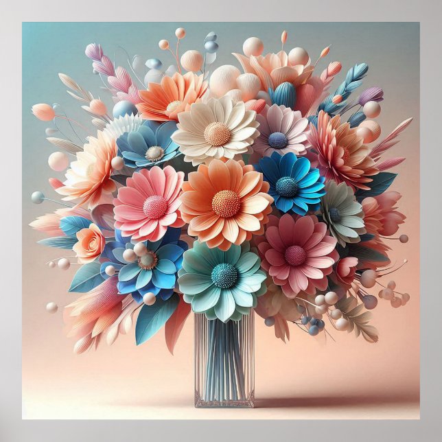 Paper flowers bouquet poster (Front)