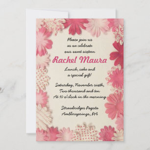 Paper Flowers Hot Pink Sweet Sixteen 16 Invitation